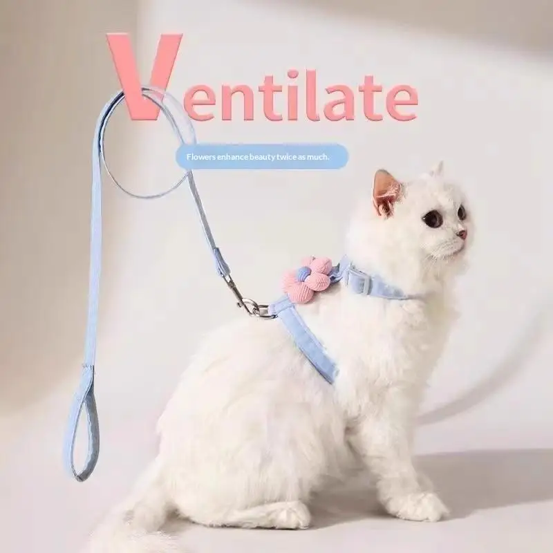 1 Set Cat Harness Leash Sets Adjustable Dog Harness For Small Dog Leash Breashable Pet Harness Out Walking Dog Strap