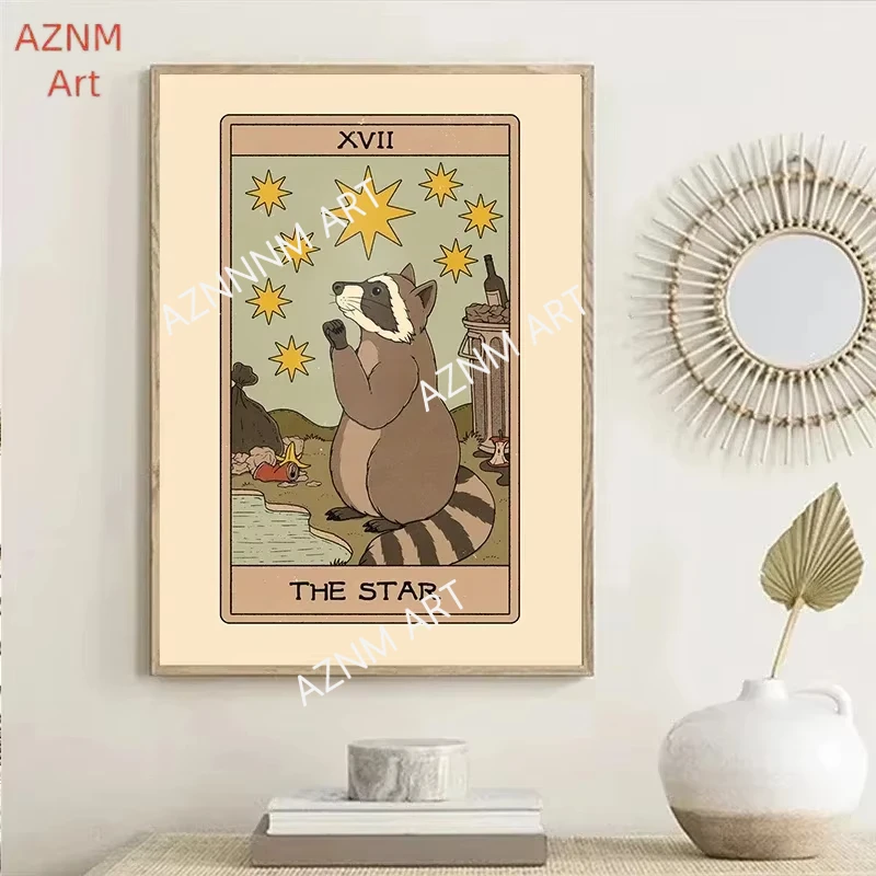 Tarot Poster Little Raccoons The Lovers Sun Moon Magician Dead God Canvas Print Painting Wall Art Decoration Bedroom Home Decor