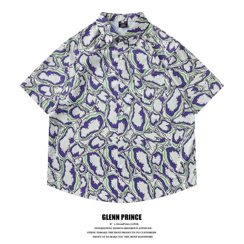 BEIANJI men clothing Japanese trendy brand irregular smudge short-sleeved shirt mens summer design seaside vacation flower shirt