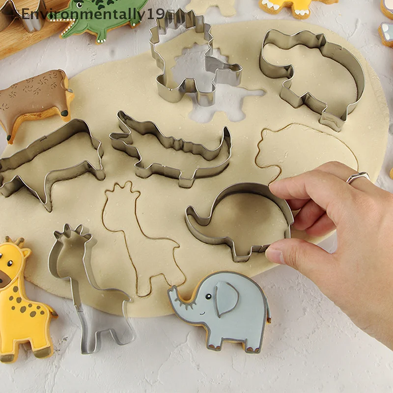 7/12 PCS Animal Cookie Mold Set Stainless Steel Cookie Cutters With Dinosaur Lion Giraffe Hippo Koala Elephant Dog