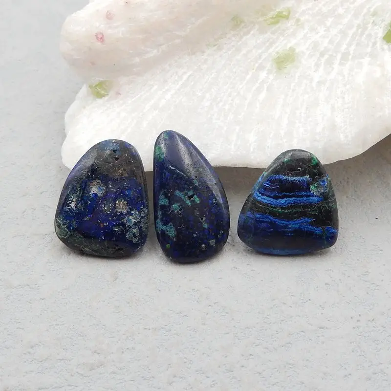 Wholesale 3Pcs Natural Stone Blue Azurite Fashion Jewelry Cabochons Setting 24x13x4mm 18x16x5mm 6.5g Fine Jewelry Accessories