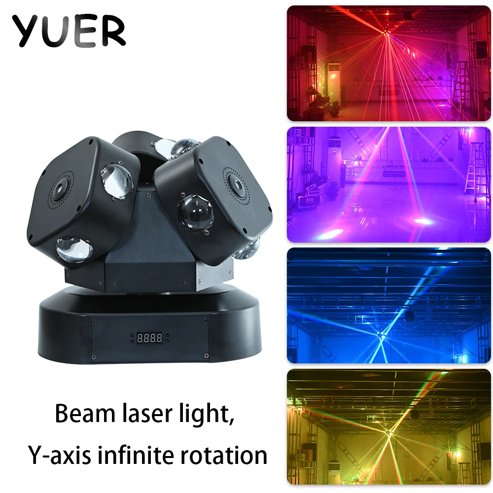 

Rotating 3 Head RGB Laser 3in1 Light 12*10W Beads Disco Bar Strobe Rolling Scanning Stage DJ Club Shaking Head Lamp