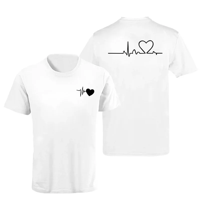 ECG Summer Loose Heartbeat T-Shirts Duplex Prints Hip hop Basics Unisex Tees Casual Harajuku Women Graphic Streetwear Clothes