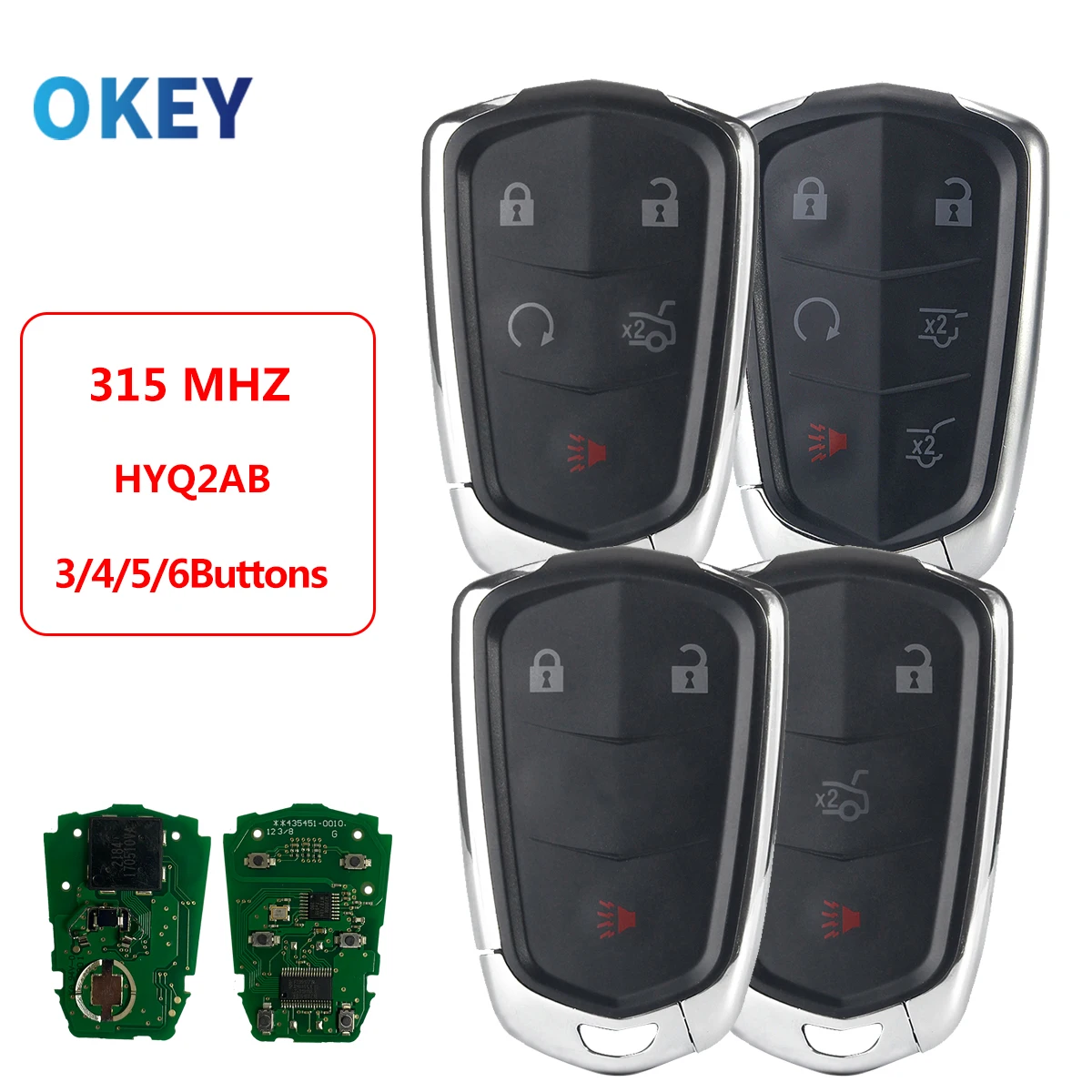 Okey Remote Car Key 3/4/5/6 Buttons 315Mhz 433MHZ For Cadillac ESCALADE /ESCALADE ESV 2015-2019 XTS CTS CT6 ATS HYQ2AB