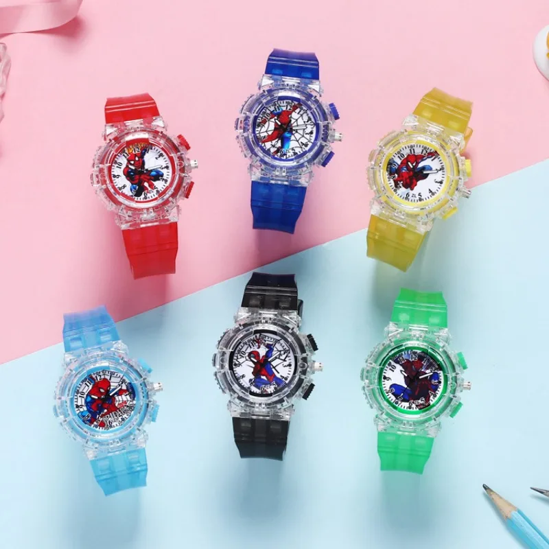 Spidermans Kids Wristwatch Marvels Child Accessories Figurines Movie Characters Derive Peripherals Illuminated Watch Party Gifts