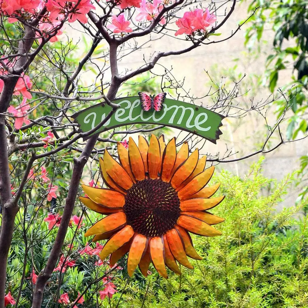 

2026 Sunflower Welcome Sign Metal Wall Hanging Plaque Rustic Decorative Door Hanger for Front Door Porch Wall Indoor Outdoor Spr