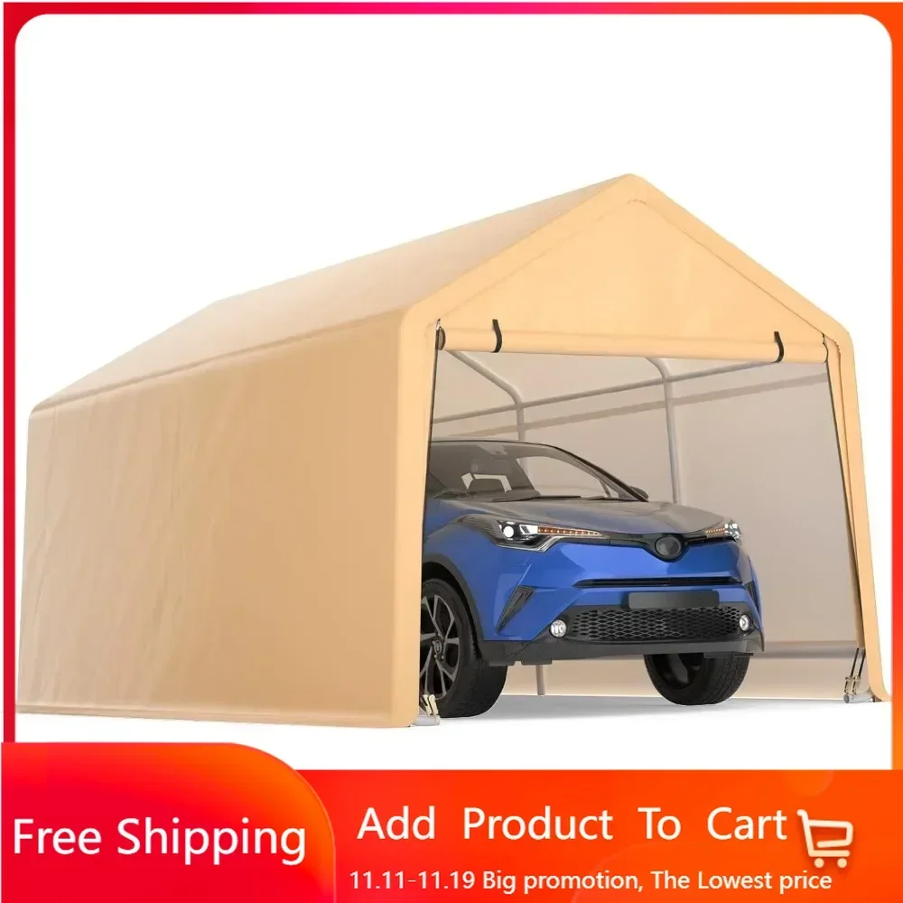 Carport, Portable Garage with Roll Up Removable Doors, All Season Car Canopy for Truck, RV, Heavy Duty Galvanized Steel Metal