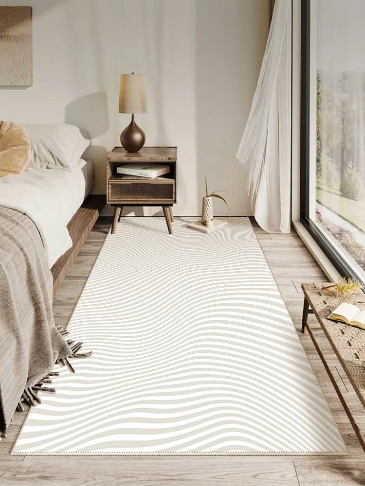 

Simple Beige White Striped Carpet Lines Artistic Luxury Living Room Carpets Comfortable Soft Bedroom Rugs Non Slip Cloakroom Rug