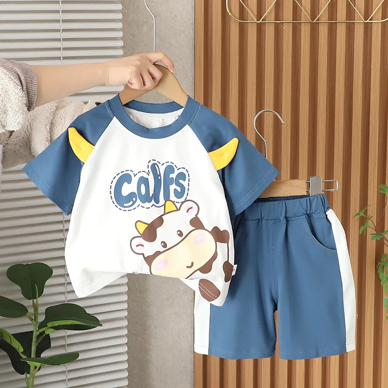 

Toddler Boys Outfits 2025 Summer Baby Boy Clothes 6 To 9 Months Cute Cow Printed Short Sleeve T-shirts and Shorts Kids Suit Set