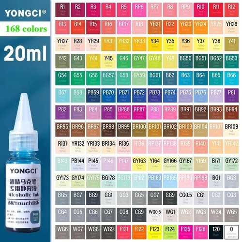 Rotulador de 168 colores, recambio de tinta aceitosa individual, bolígrafo de acuarela táctil Universal de 20ml, recarga especial, relleno de tinta negra
