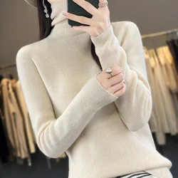 New Fashion Autumn/Winter Merino Wool Pullover Sweater Solid Color Turtleneck Long Sleeve Warm Top 100% Pure Wool Sweater-WQ010