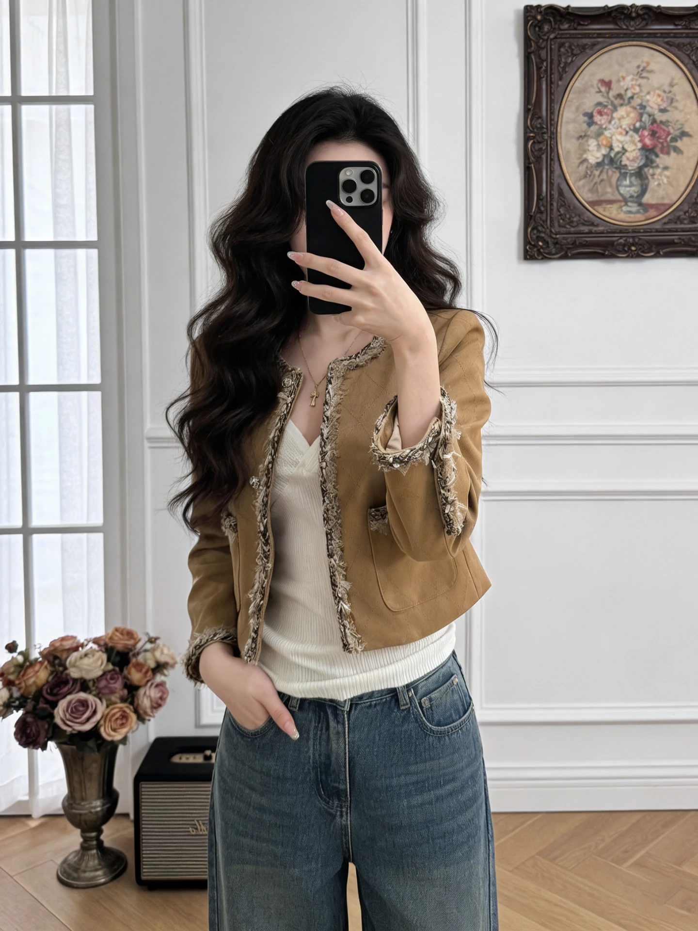 

Korean Sle Chiffon Trim Splicing ort Jaet Women's Spring New Khaki Color Beautiful Small Outerwear Commute Sle Standa...