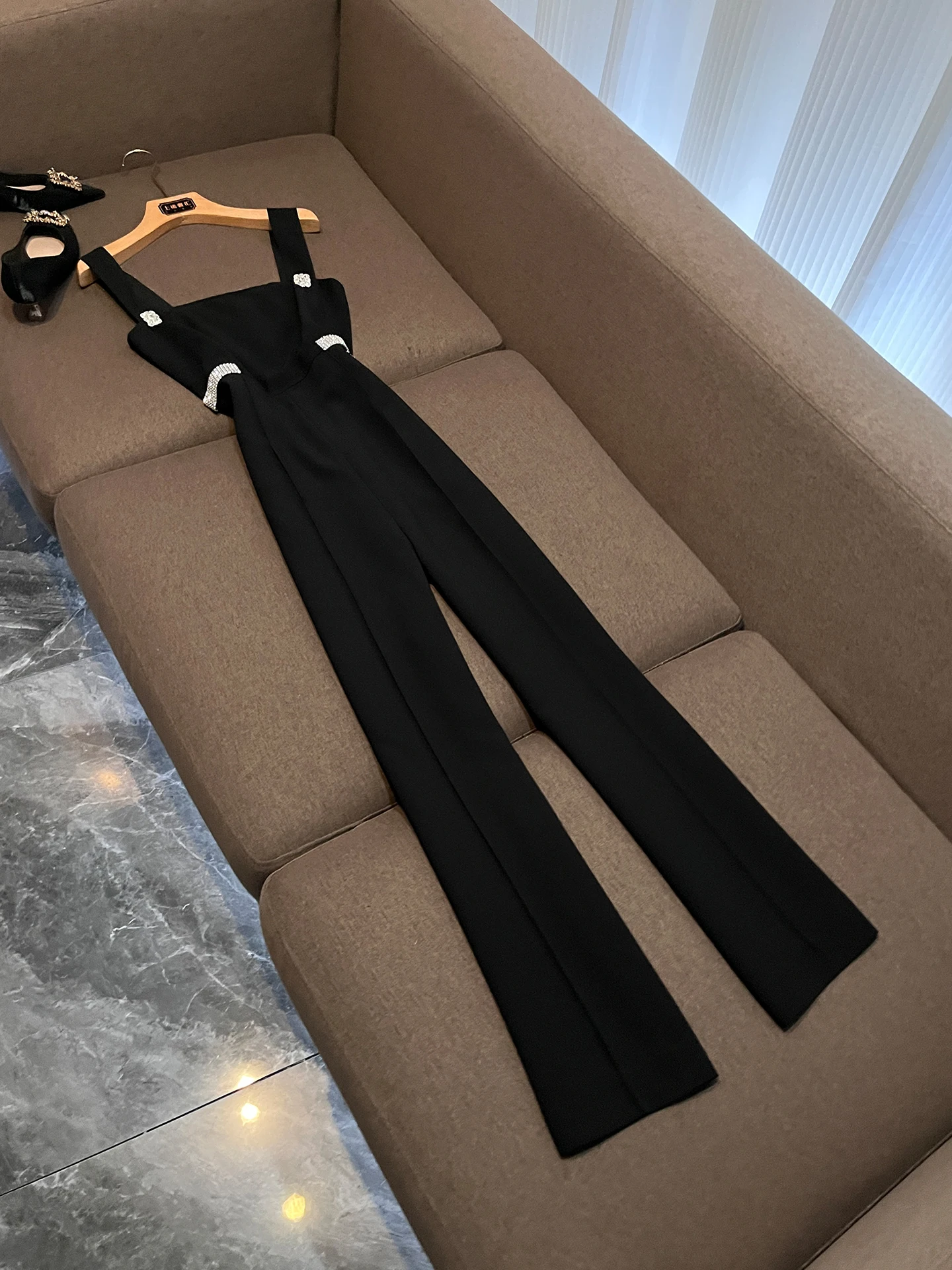 

Black High Waist Sequin Wrap Jumpsuit Women's Commute Straight Leg Long Pants Drapey P407 New Summer 2026 Online Exclusive