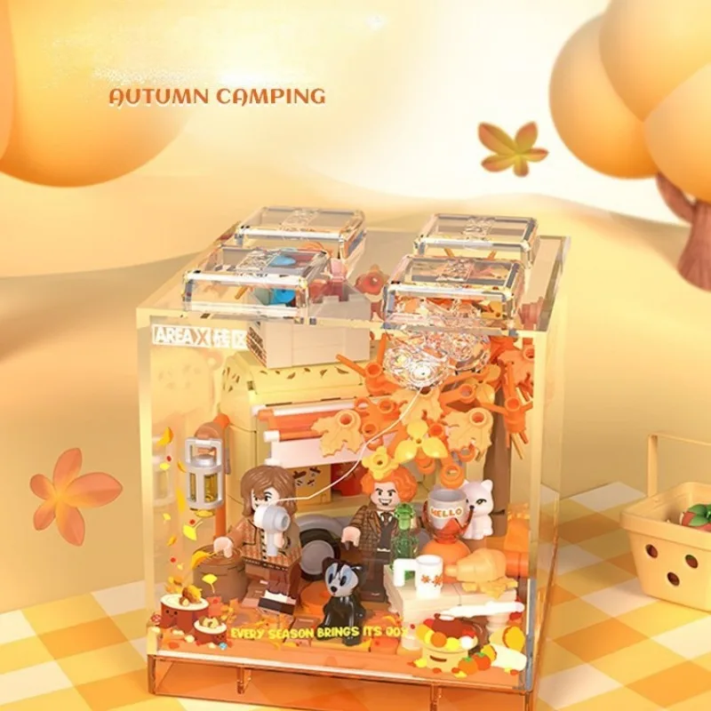 Tout nouveau dans la boîte AREA-X quatre saisons amusant sauvage série bricolage blocs de construction jouets bureau créatif ornements un cadeau de vacances pour fille