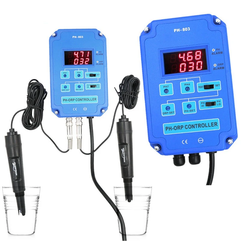 Digital 2&1 PH ORP Monitor Redox Controller Blue For Aquarium Hydroponics Plant Pool Spa W/ Output Power Relay US Plug