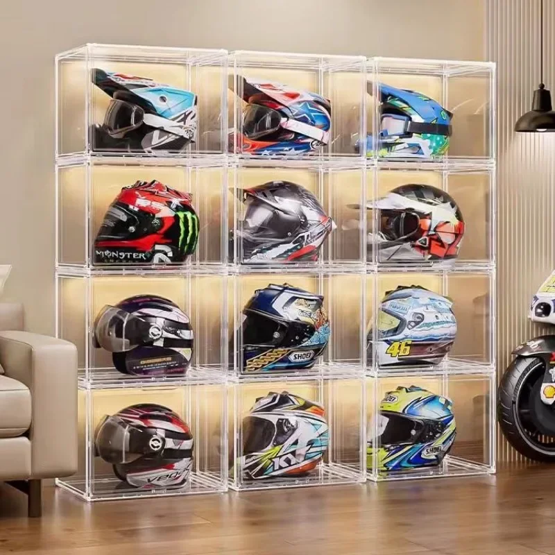 Shoe Box Motorcycle Helmet Display Cabinet Transparent Stackable Acrylic Dust-proof Figure Model Collection Shoe Storage Box
