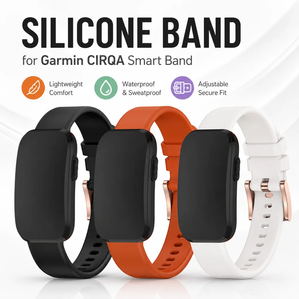 Replacement Silicone Strap Adjustable Comfortable Fitness Tracker Band Strap Watch Band for Garmin CIRQA Smart Band Accessories