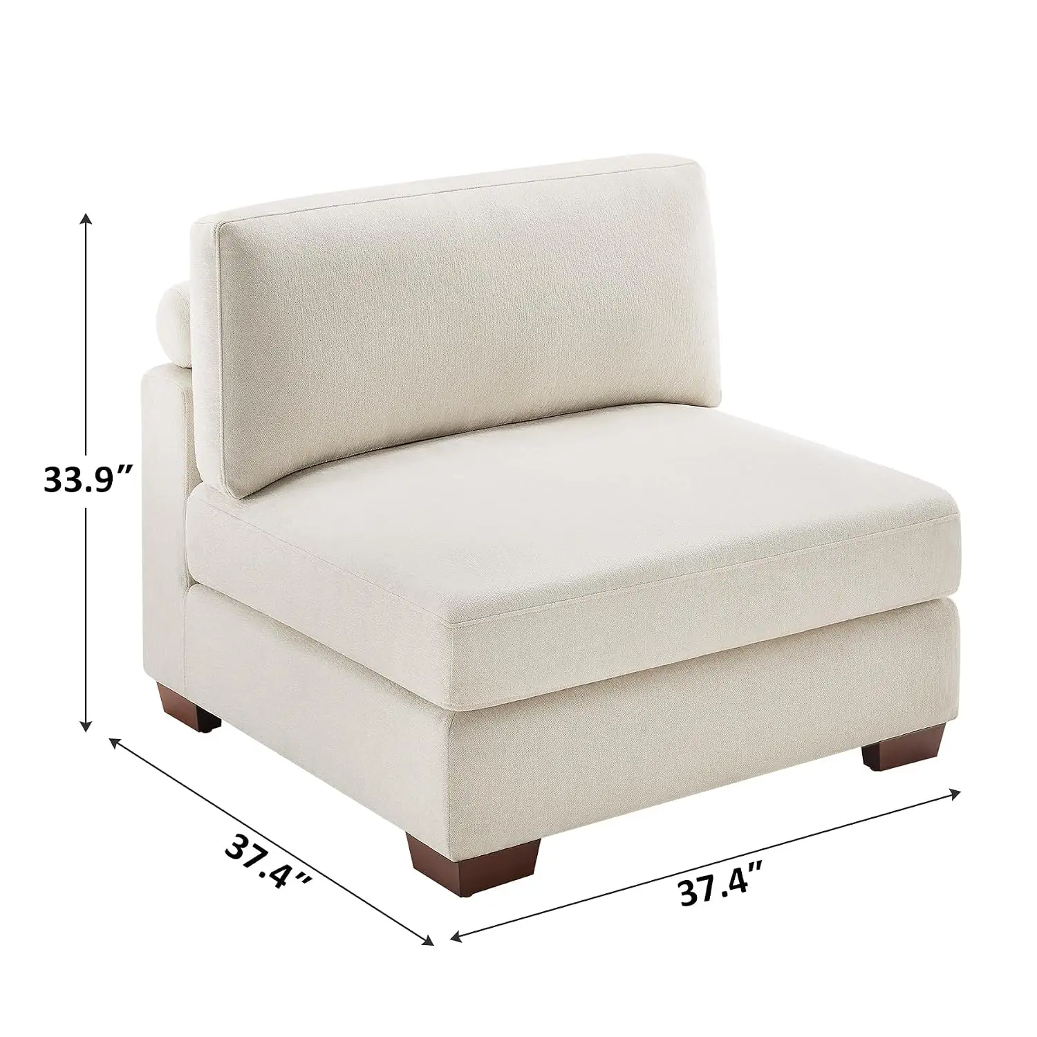 Armless Accent Chair Modular Sofa Wood Frame High-Density Foam Upholstered Lounge Chair 500 lbs White, Customized