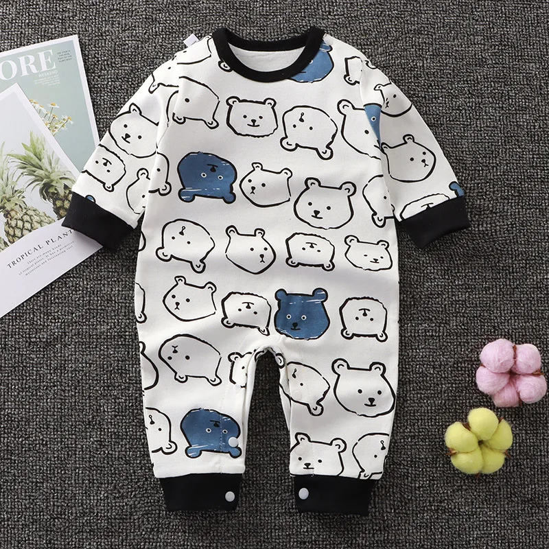 Baby Jumpsuit Spring Autumn New Pure Cotton Baby Crawling Clothes Long Sleeved Wrap Buttocks Cartoon Newborn Baby Hoodie