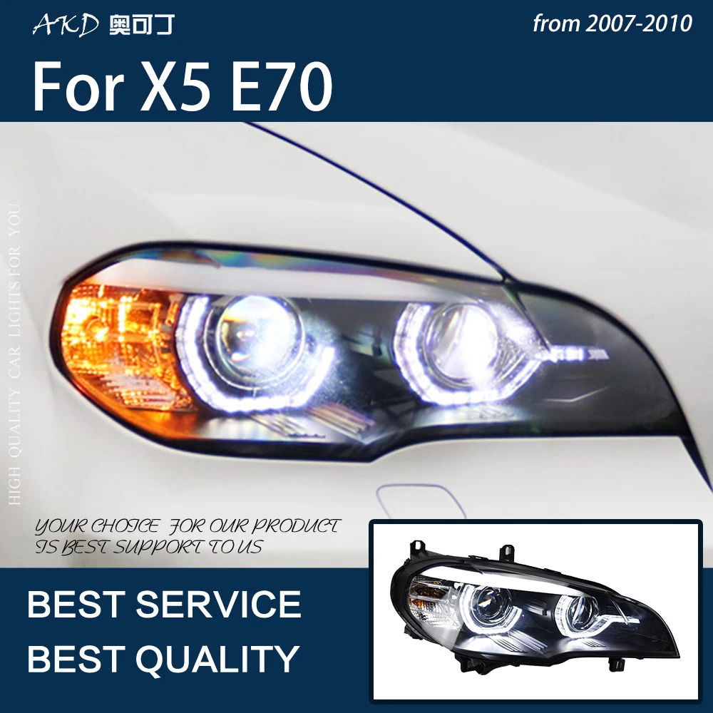 Car Lights For X5 E70 2007-2010 LED Auto Headlight Assembly Upgrade Angel Eye Projector Lens Tools Accessories Kit Facelift