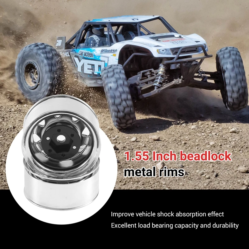 4PCS 1.55 금속 비드 록 휠 림 허브 1/10 RC 크롤러 자동차 축 예티 주니어 90069 RC4WD D90 TF2 Tamiya CC01 LC70 MST