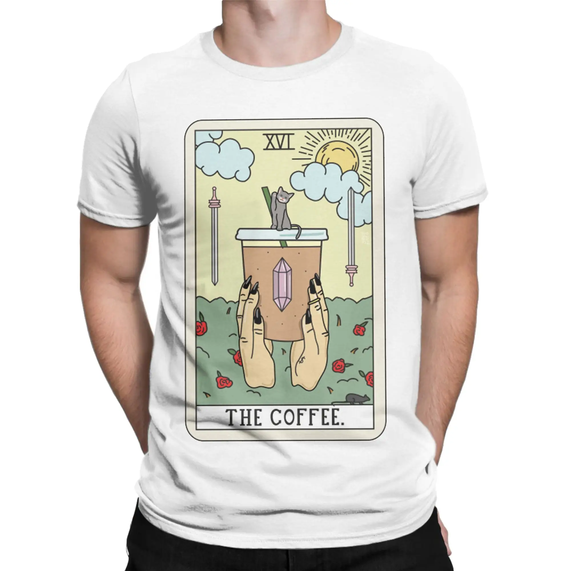 Coffee Reading T Shirts Men Women Cotton T-Shirts Tarot Divination Occult Card Magic Witch Tee Shirt Short Sleeve Clothes