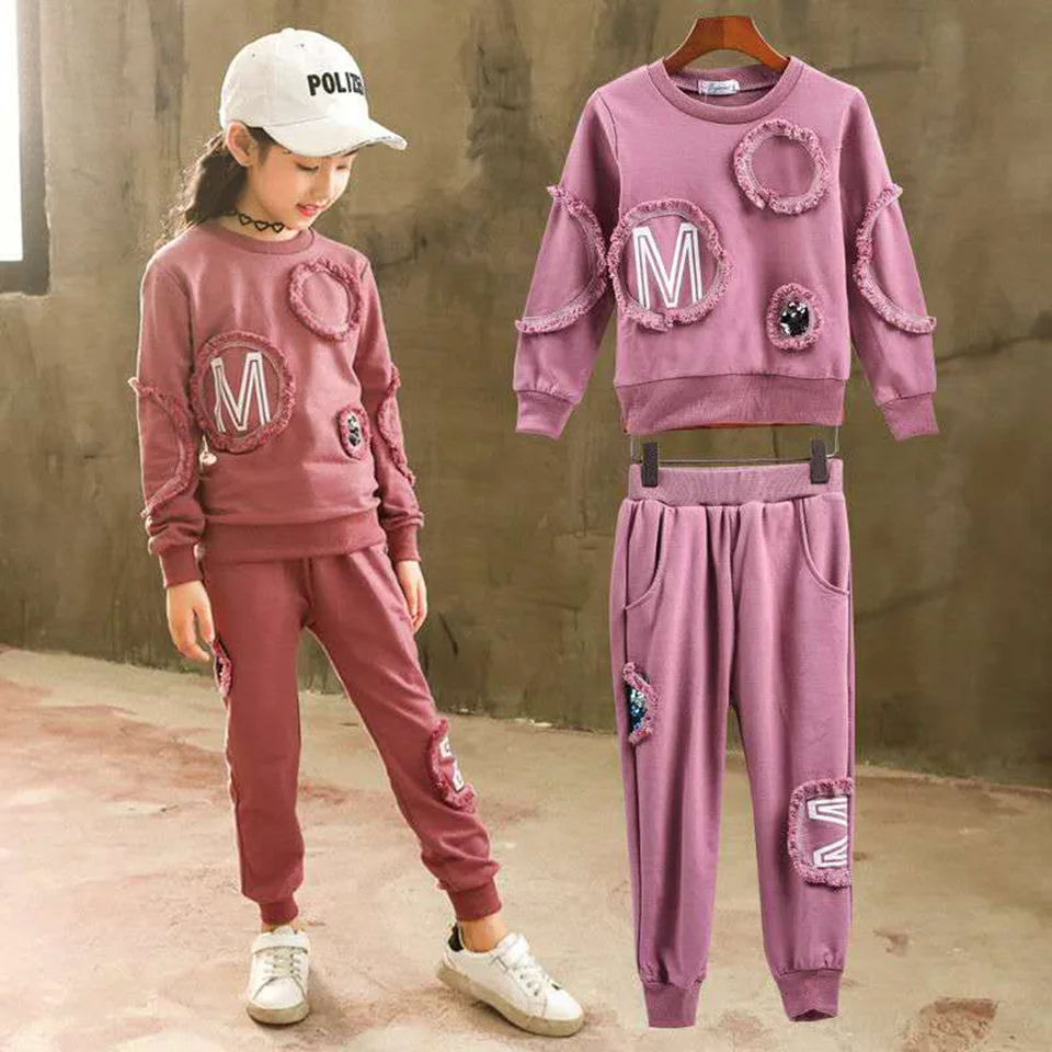 Spring Clothes Sets Toddler Girls Kids Girl Sweatshirt+ Pant 2 Pcs Set Autumn Children Girl Clothing Outfits For 3T -13 Yrs