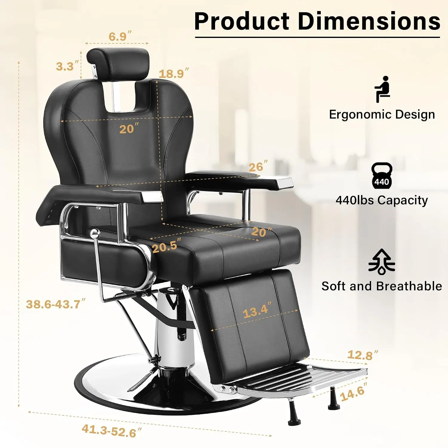 Barber Chair for Barbershop, Professional Reclining Salon Chairs for Hair Stylist, 360° Swivel Heavy Duty Styling, Customized - view 3