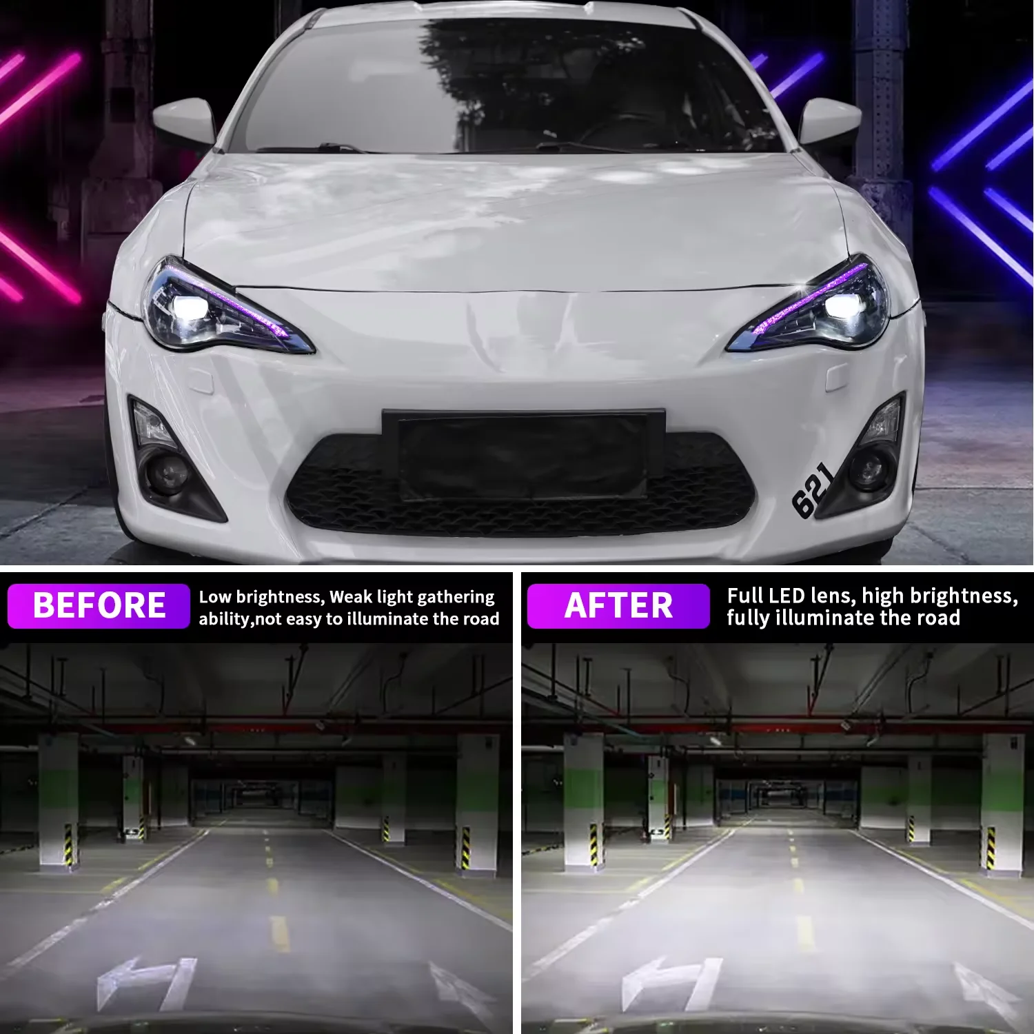 Pair Of Car Headlight Assembly For Toyota GT86 BRZ 2012-2020 LED Flowing Water Flicker Plug and Play Headlamp DRL Headlights