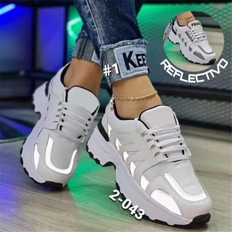 2023 New Ladies Sneakers Lace Up Wedge Heel Vulcanized Shoes Thick Sole Air Cushion Casual Shoes Large Size 43 Women\'s Shoes