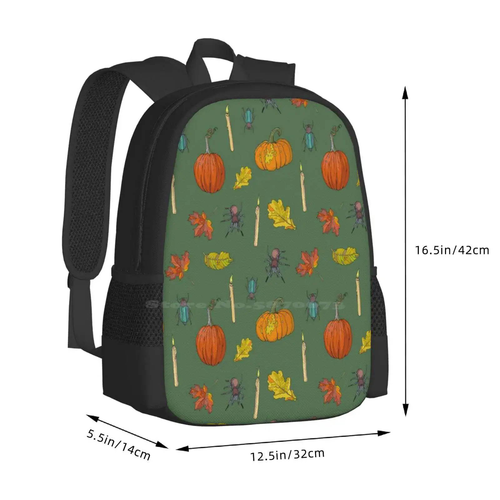 Bolsas escolares de viaje para ordenador portátil, diseño de patrón de Halloween, Otoño, Otoño, cosecha de otoño, patrón sin costuras, verde y naranja