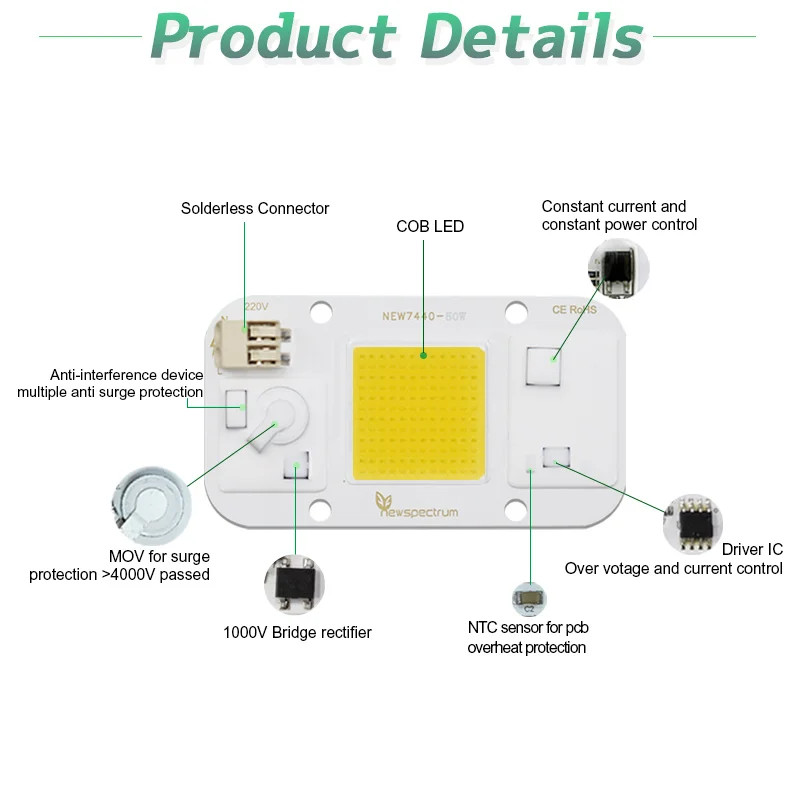 40 PCS Min Order Driverless Chip LED COB 50W 20W 30W Solderless Flood Light Beads Spotlight Outdoor Lamp Chip COB LED 220V