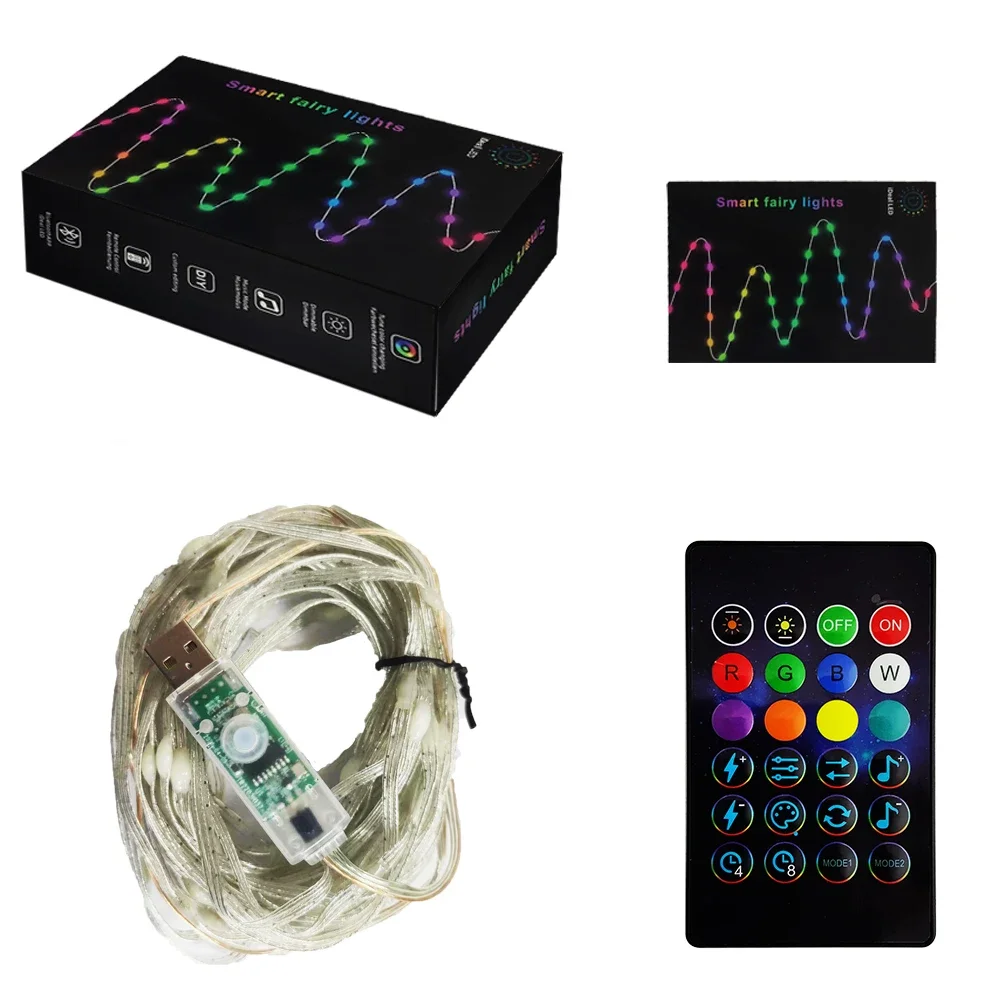Smartier Smart Christmas String Lights 24 Key Infrared Rgb Remote Control Musical Rhythm Tuya Smart Led String Light