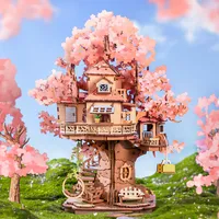 Robotime Rolife Sakura Tree House 3D Puzzles DIY Model Building Toy Wooden Craft Kits Hobby for Kids Brain Teaser Gift