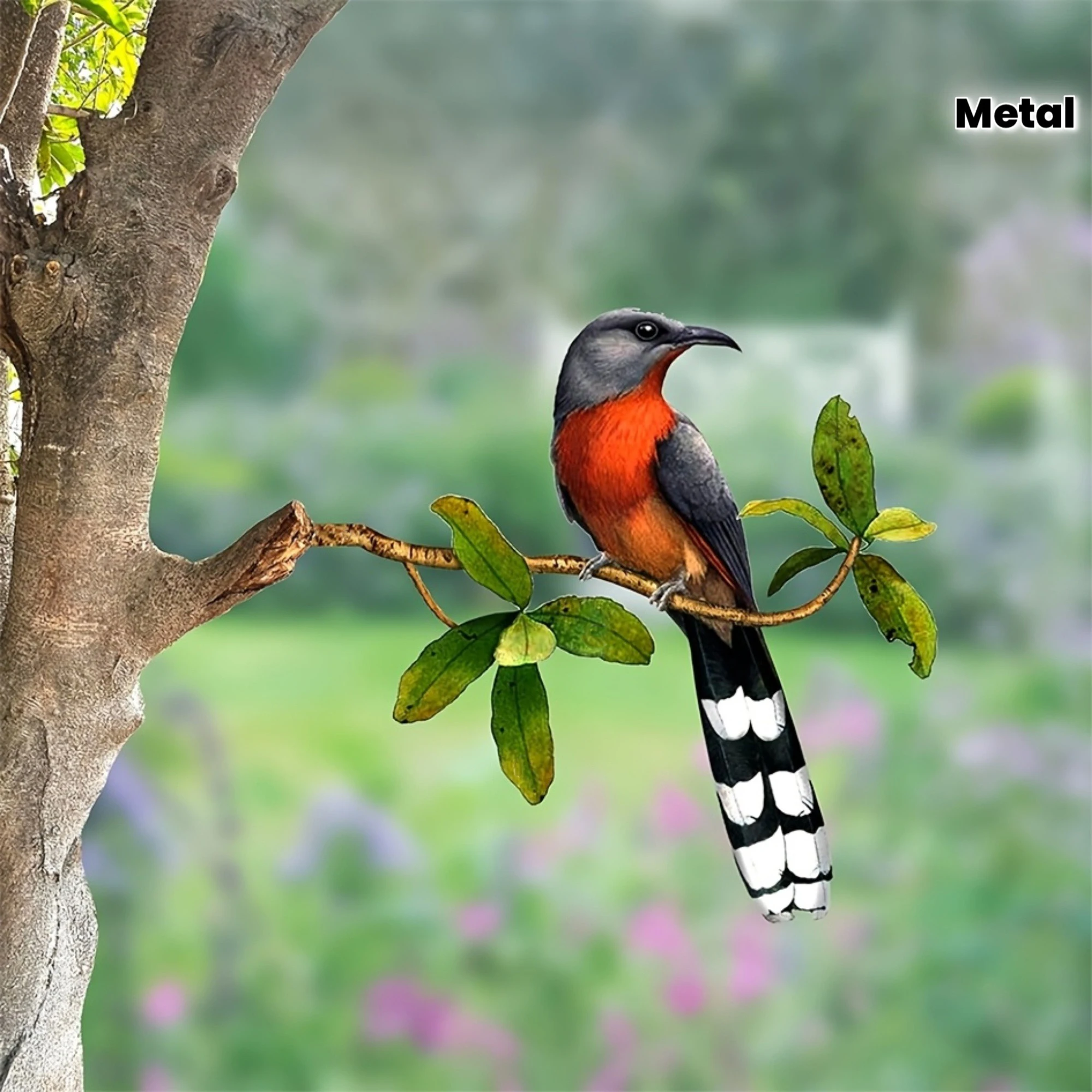 2D Metal Branch Longtail Bird Garden Decoration Insert
