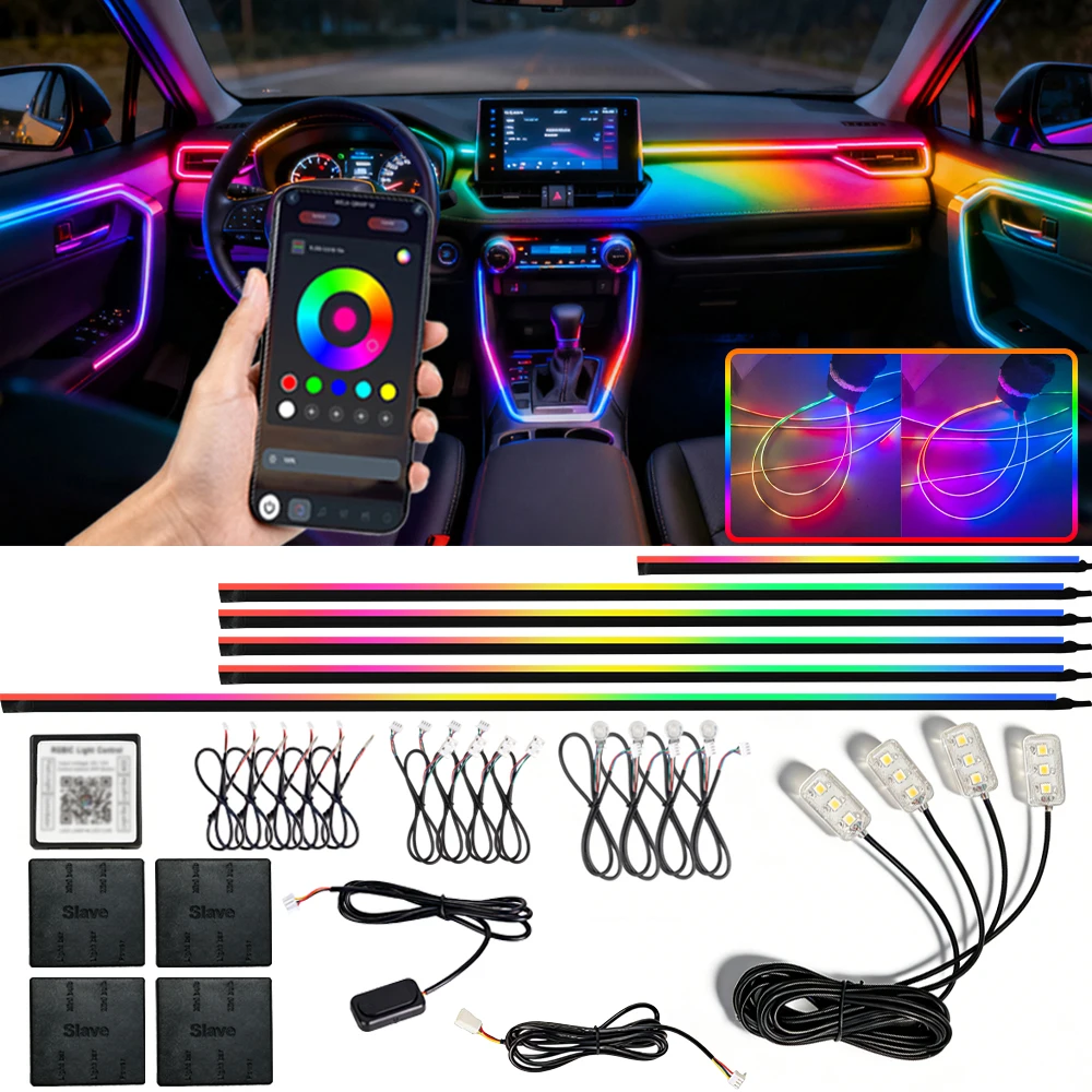 

Светодиодная лента RGB symphpony, внутреннее освещение, комплект акриловых светодиодных фонарей для BMW, дверной светильник, автомобильный оптоволоконный светильник, автомобильный окружающий свет