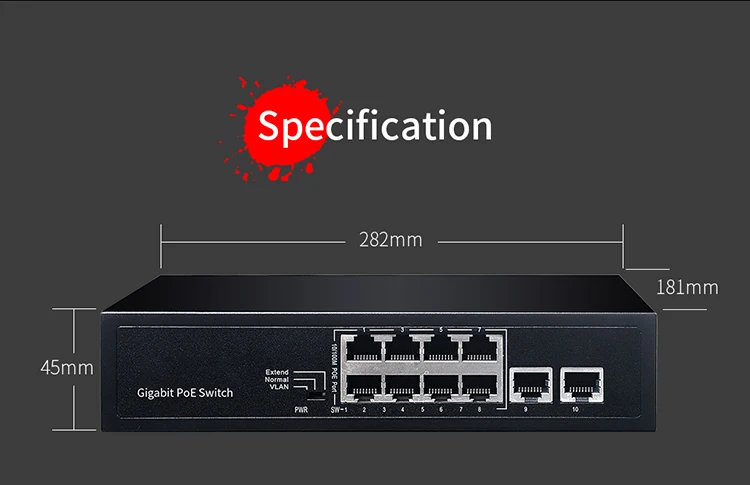 10 Port Gigabit Poe Switch With Bandwidth 16G 48V RJ45 1000Mbps Power Over Ethernet For IP Camera/Wireless AP Smart-switch