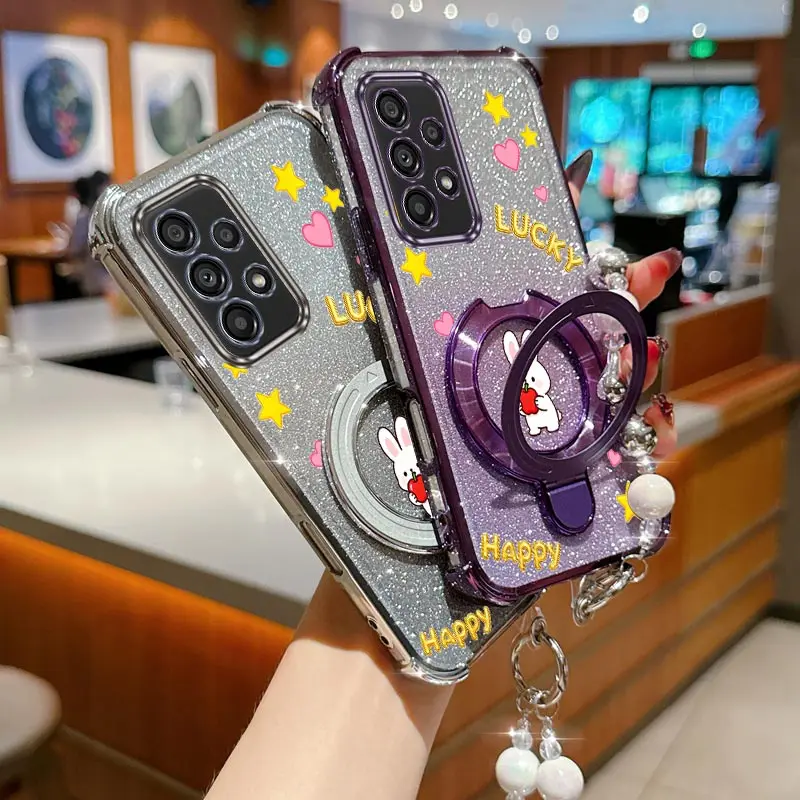 مجوهرات بريق أبل أرنب حامل هاتف حقيبة لهاتف سامسونج غالاكسي A13 A14 A15 A16 A24 A25 A34 A35 A36 A54 A55 A12 A22 4G 5G الظهر