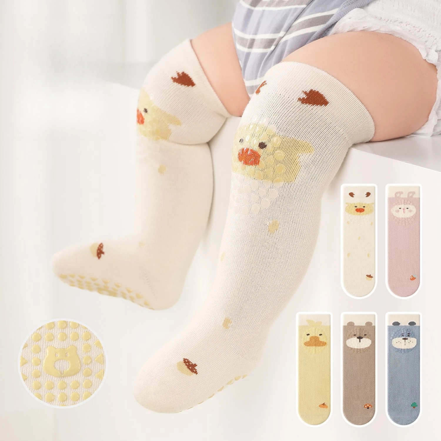 순면 아기 롱삭스 미끄럼 방지 유아 걸음마 양말 무압박 무릎 보호대 바닥 보호