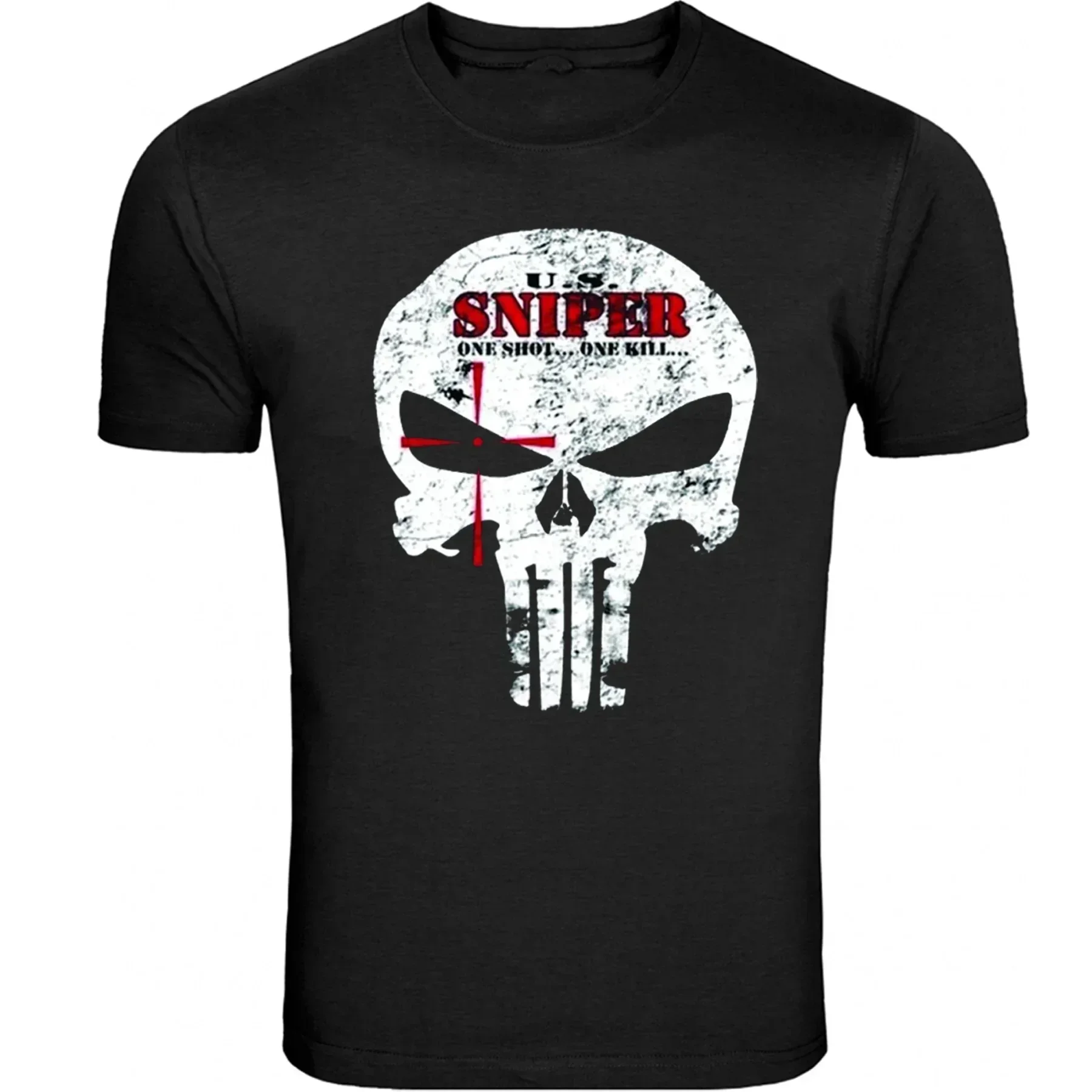 One Shot One Kill Retro Skull Design US Sniper T-Shirt 100% Cotton O-Neck Summer Short Sleeve Casual Mens T-shirt Size S-3XL