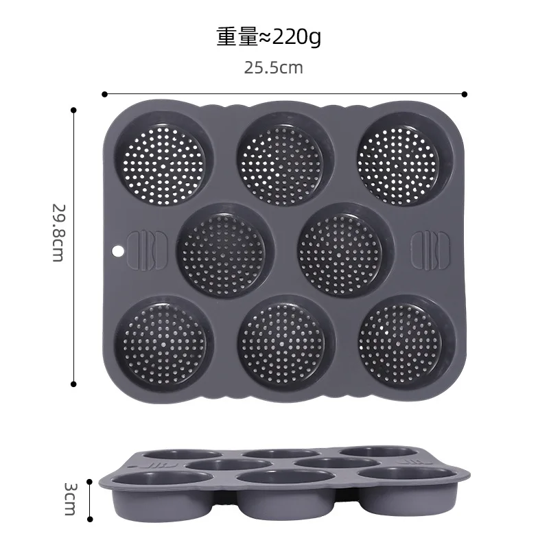 Suitable For Food Grade Silicone Hamburger Bun Mold, 8 Cavity Baking Tray, Non-stick Oven Baking Tool