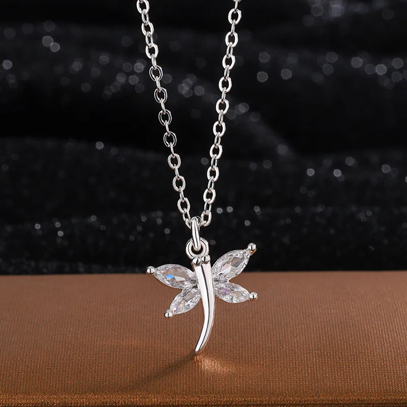 

New Fashion Crystal Dragonfly 925 Sterling Silver Exquisite Creative Pendant Necklaces XL285