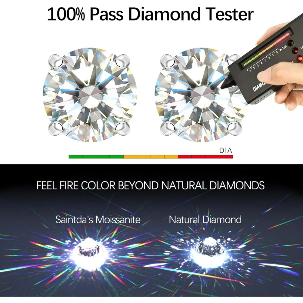 Moissanite Stud Earrings for Women, Lab Created Diamond Solitaire Earrings Gold Vermeil 925 Sterling Silver Jewelry Gift Women M