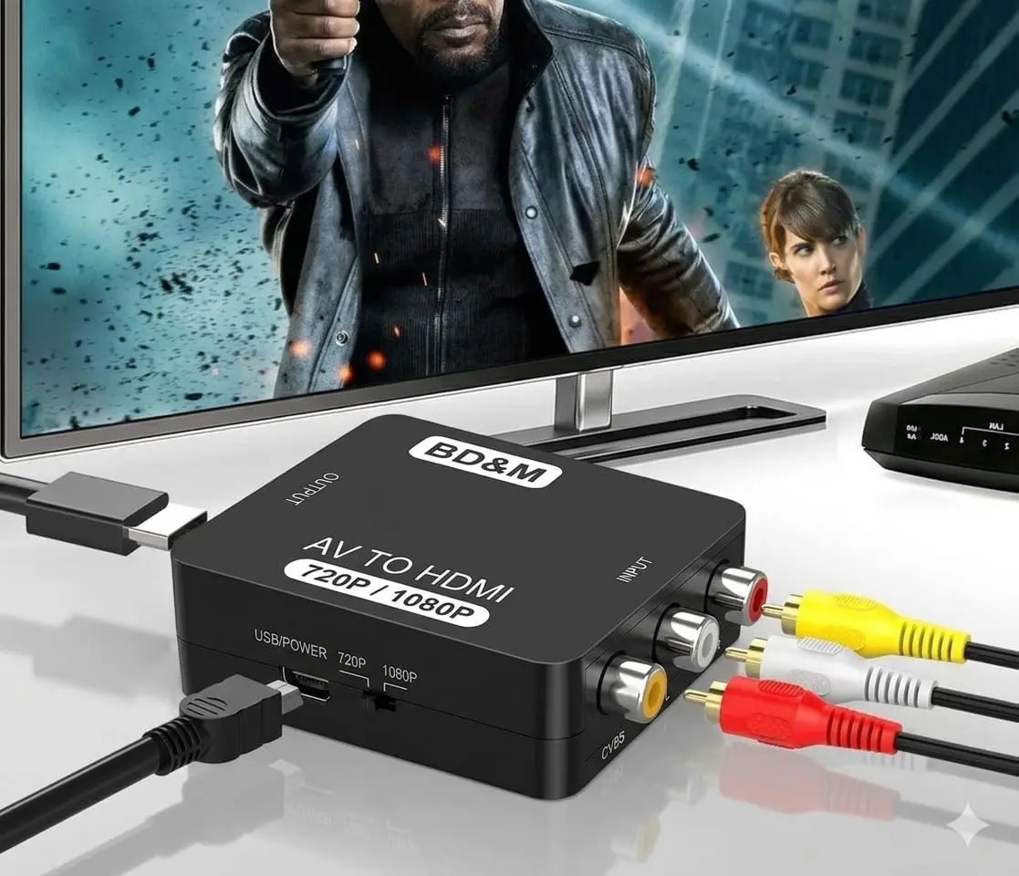 RCA to HDMI Converter, AV to HDMI Adapter Supports PAL/NTSC for PS2, PS3, Xbox, VHS, VCR, DVD Players view 2