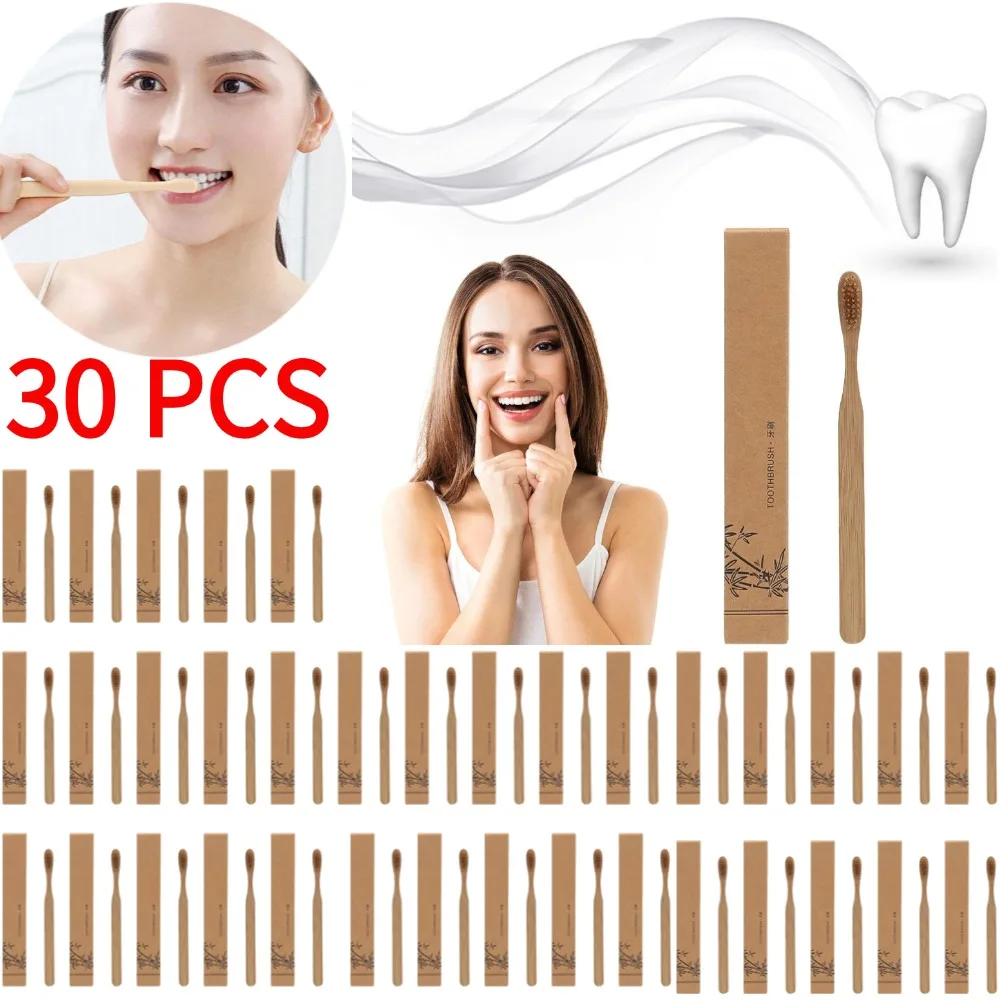 

30 шт. одноразовая зубная щетка из натурального бамбука, зубная щетка, сильная чистка, приятная для зубной щетки ﻿