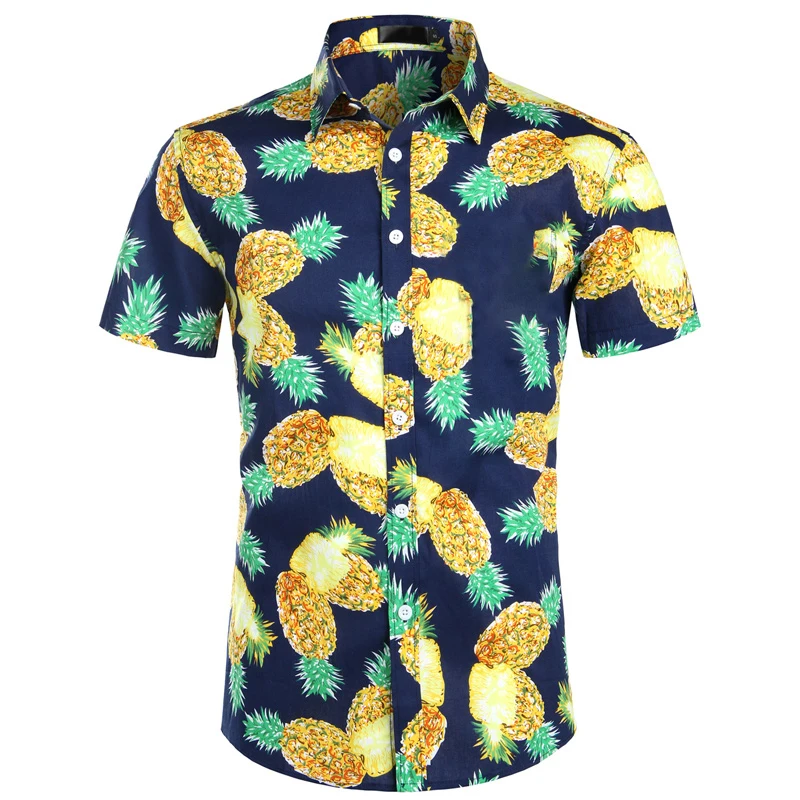 Summer Luxury Men\'s Shirt Pineapple Lapel Short-sleeved Print Hawaiian Shirts Loose Casual Fashion Oversized Tops Men\'s Clothing