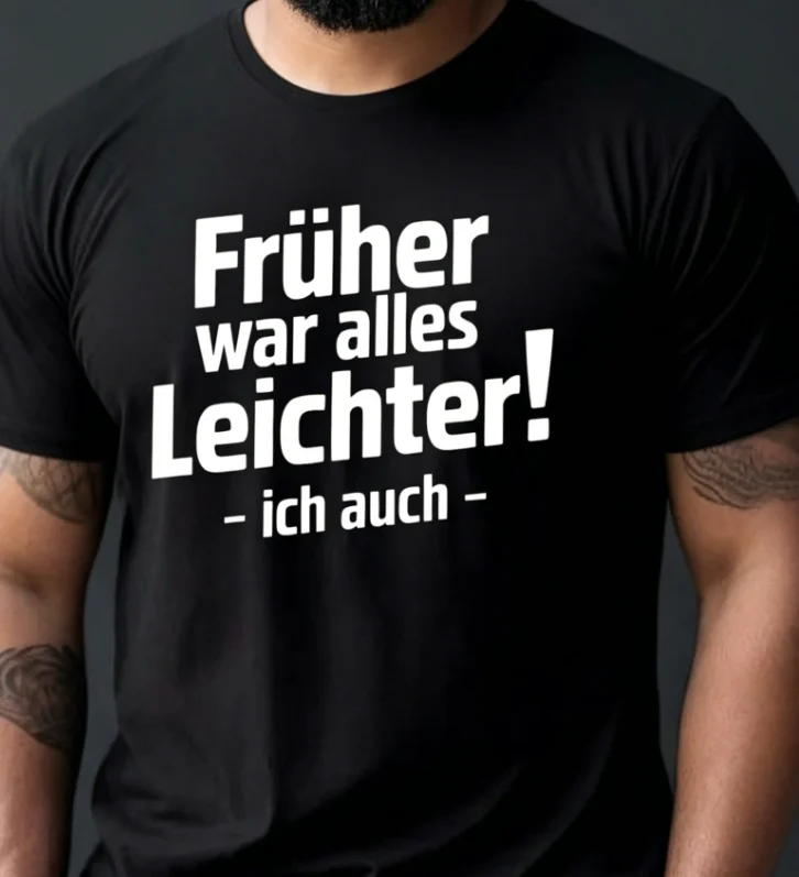 Everything Used Be Easier Herren Casual T-Shirt mit Rundhalsausschnitt und Kurzen Ärmeln für den Sommer, Übergröße, Bequeme Passform – Detail 2