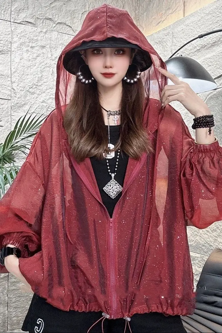 2025 Hoodies Fall Lightweight Breathable Sun Clothing Women Summer New Casual Loose Large Size Outdoor Sports Fashion Shirt Wh7