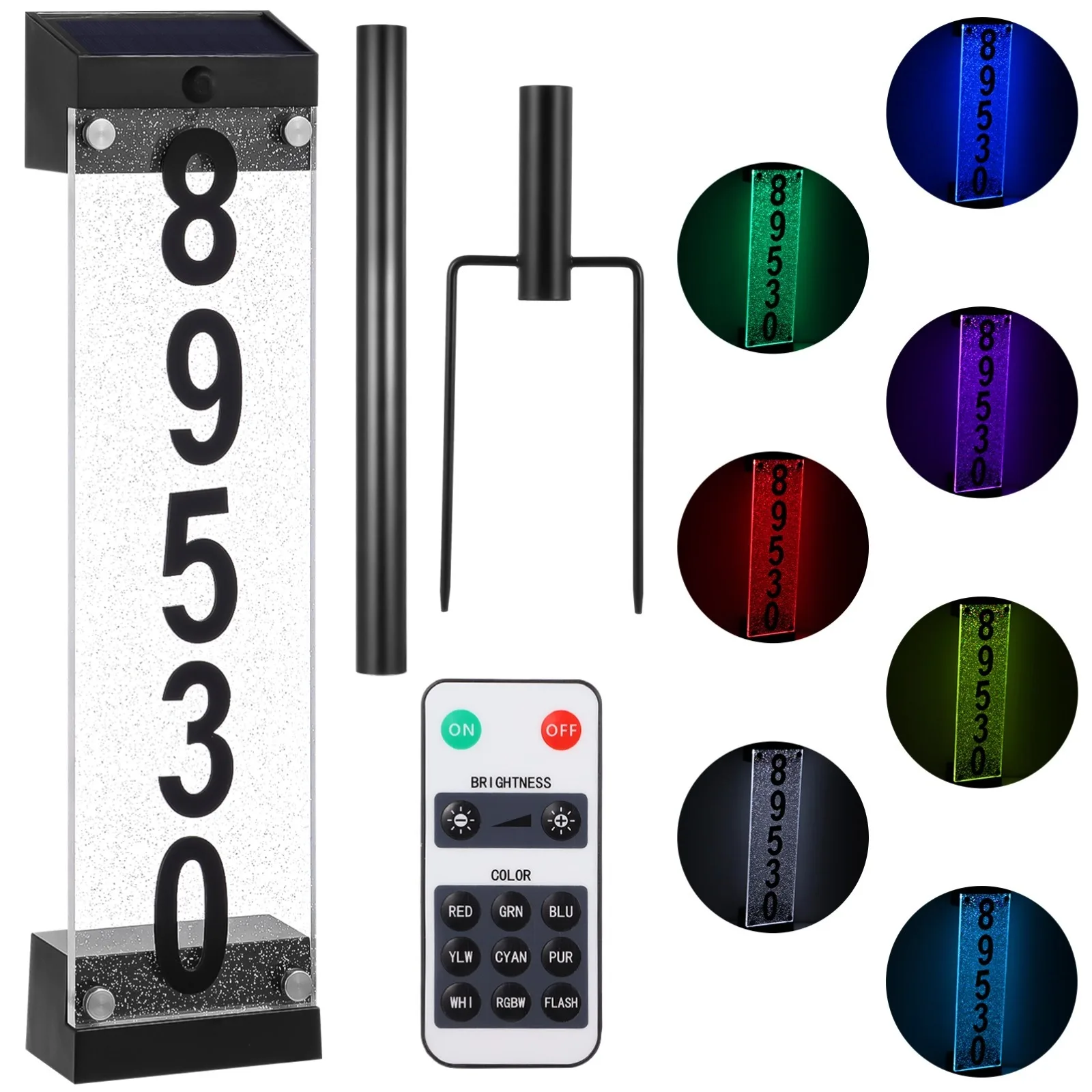 

Waterproof Solar Powered Address Light Solar House Number LED Remote Control Solar Address Sign 9 Light Modes Outdoor Plaque