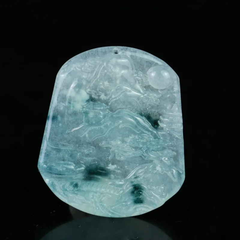 

New Natural High Ice Quartzite Jade Landscape Pendant